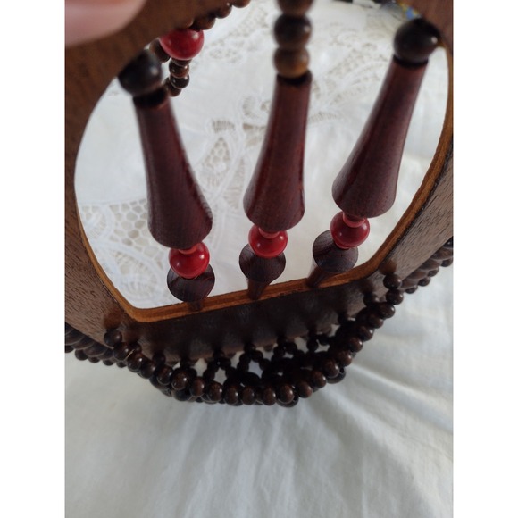 VTG Wood Bead Beaded Plant Hanger Hanging Wall Pocket Sconce Boho Tribal 70s - Picture 6 of 8